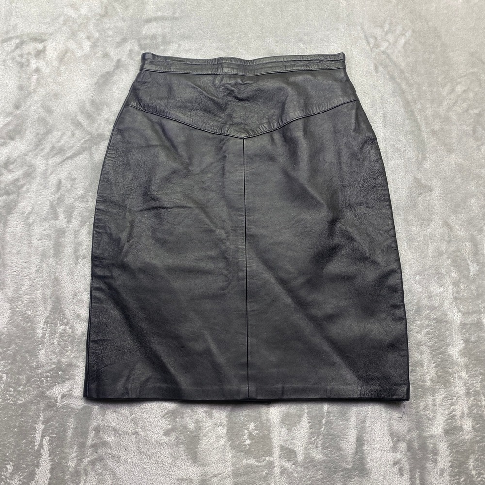 Outerbound Vintage Black Genuine Leather High Waisted Pencil Skirt Sz 7/8 (25")‎